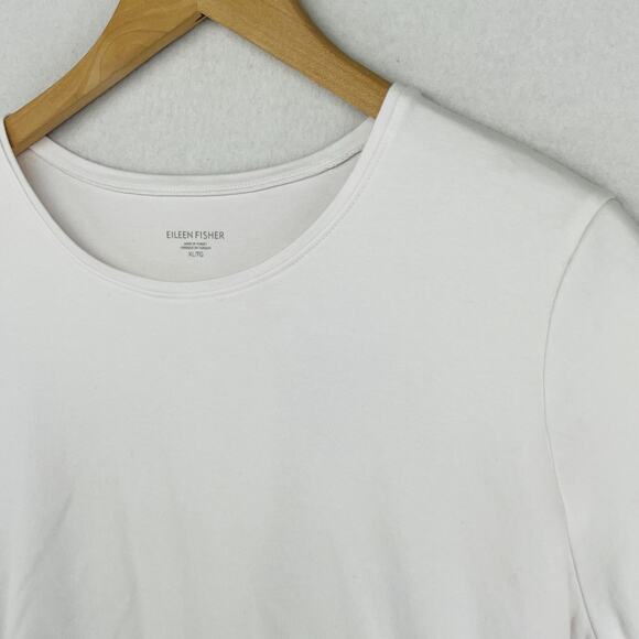 EILEEN FISHER Top XL Organic Cotton Interlock Jersey Crewneck Short Sleeve White - Picture 6 of 13